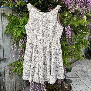 Under Skies White Floral Fit-and-Flare Cotton Mini Dress L